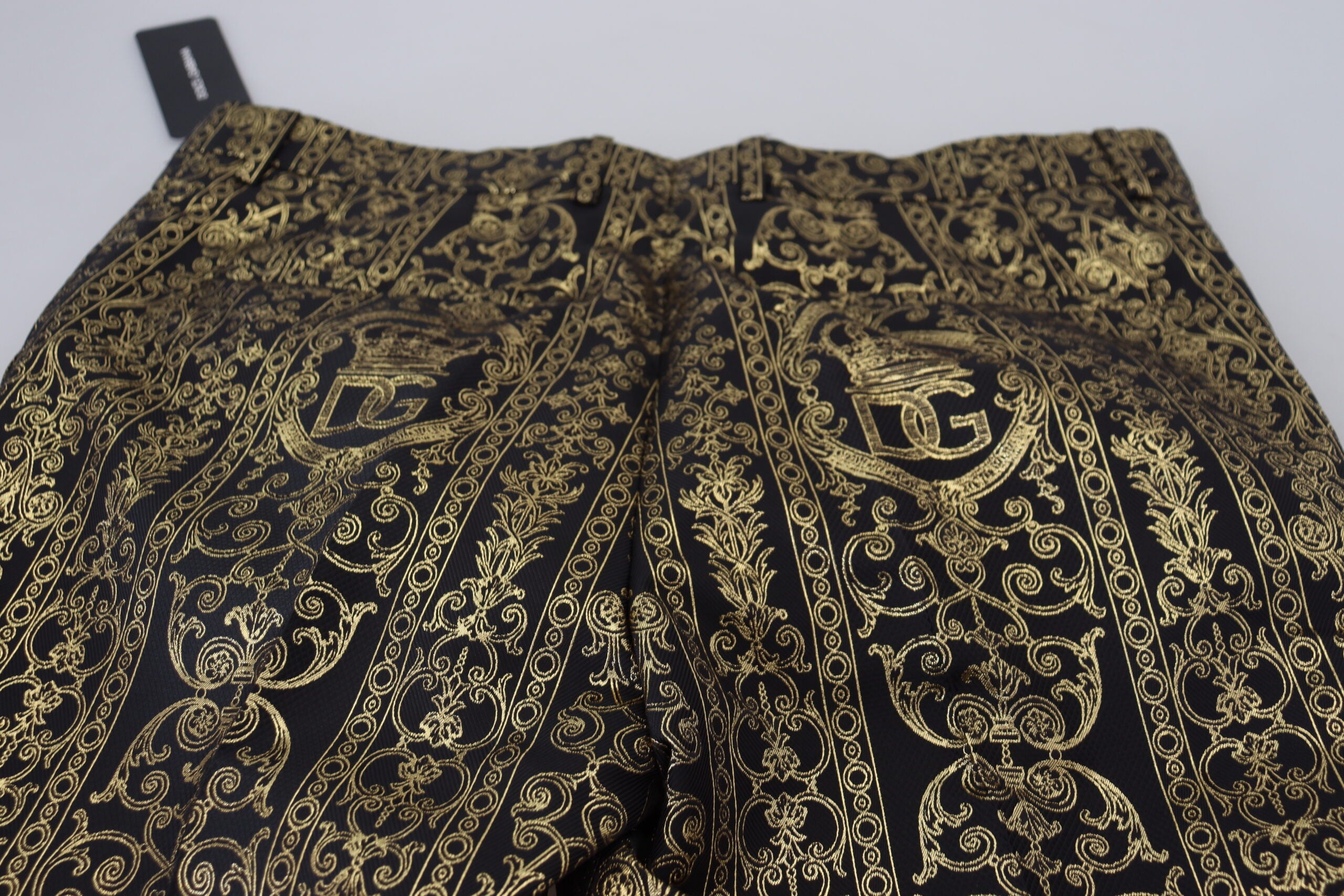 Dolce &amp; Gabbana Black Gold Jacquard Dress Trouser Pants