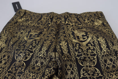 Dolce &amp; Gabbana Black Gold Jacquard Dress Trouser Pants