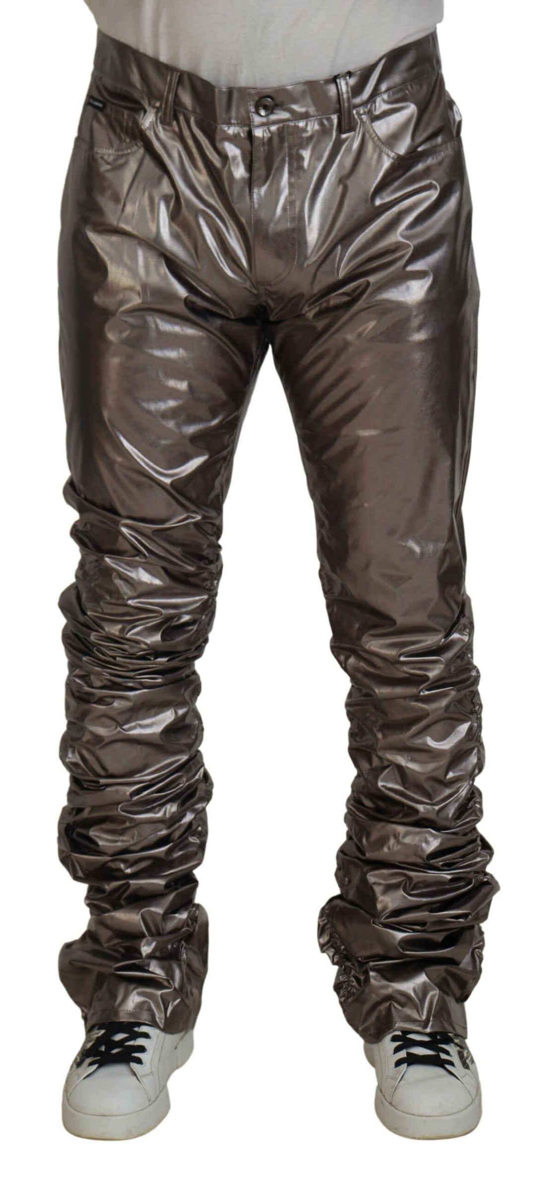 Dolce &amp;amp; Gabbana Silver Metallic Nylon Stretchbyxor