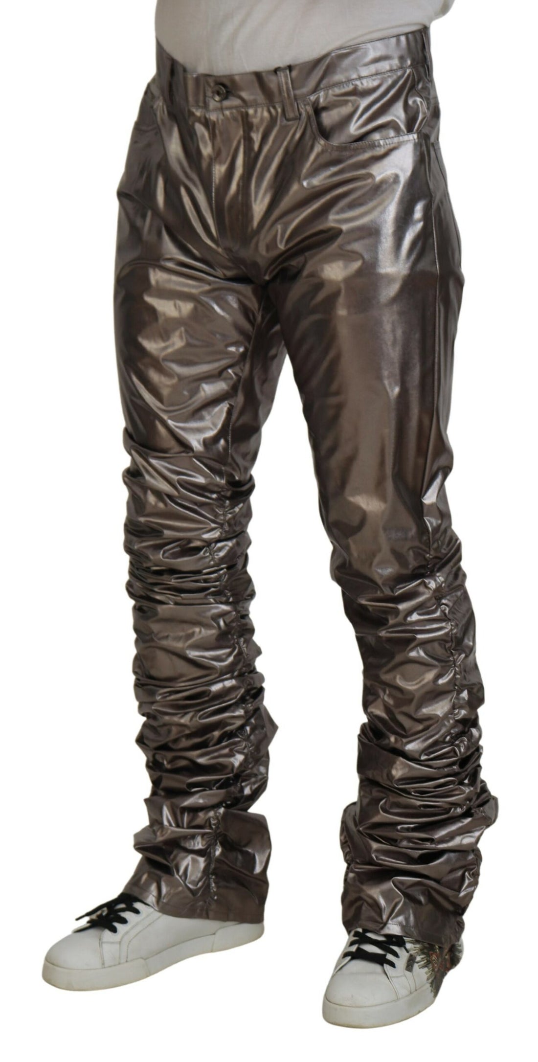 Dolce &amp;amp; Gabbana Silver Metallic Nylon Stretchbyxor