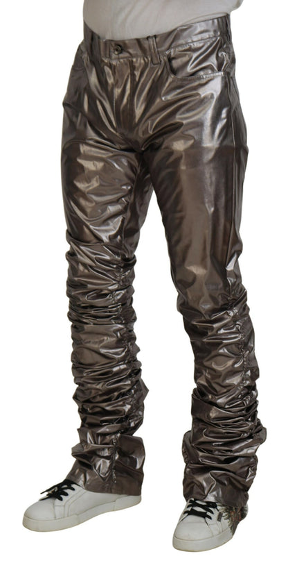Dolce &amp; Gabbana Silver Metallic Nylon Stretch Pants
