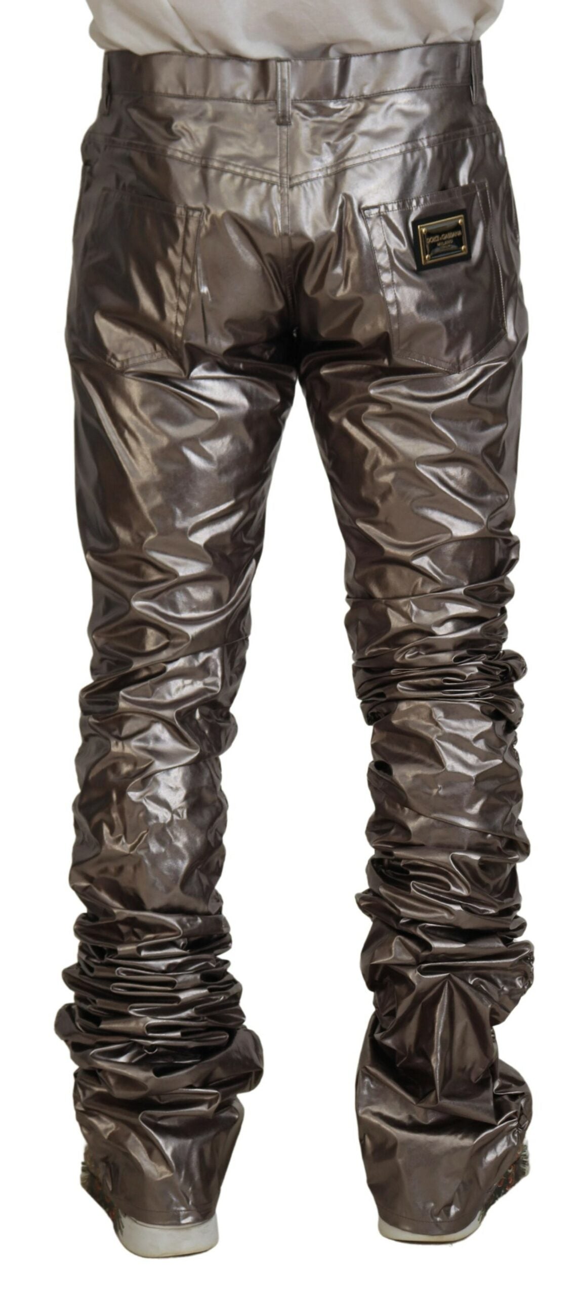 Dolce &amp; Gabbana Silver Metallic Nylon Stretch Pants