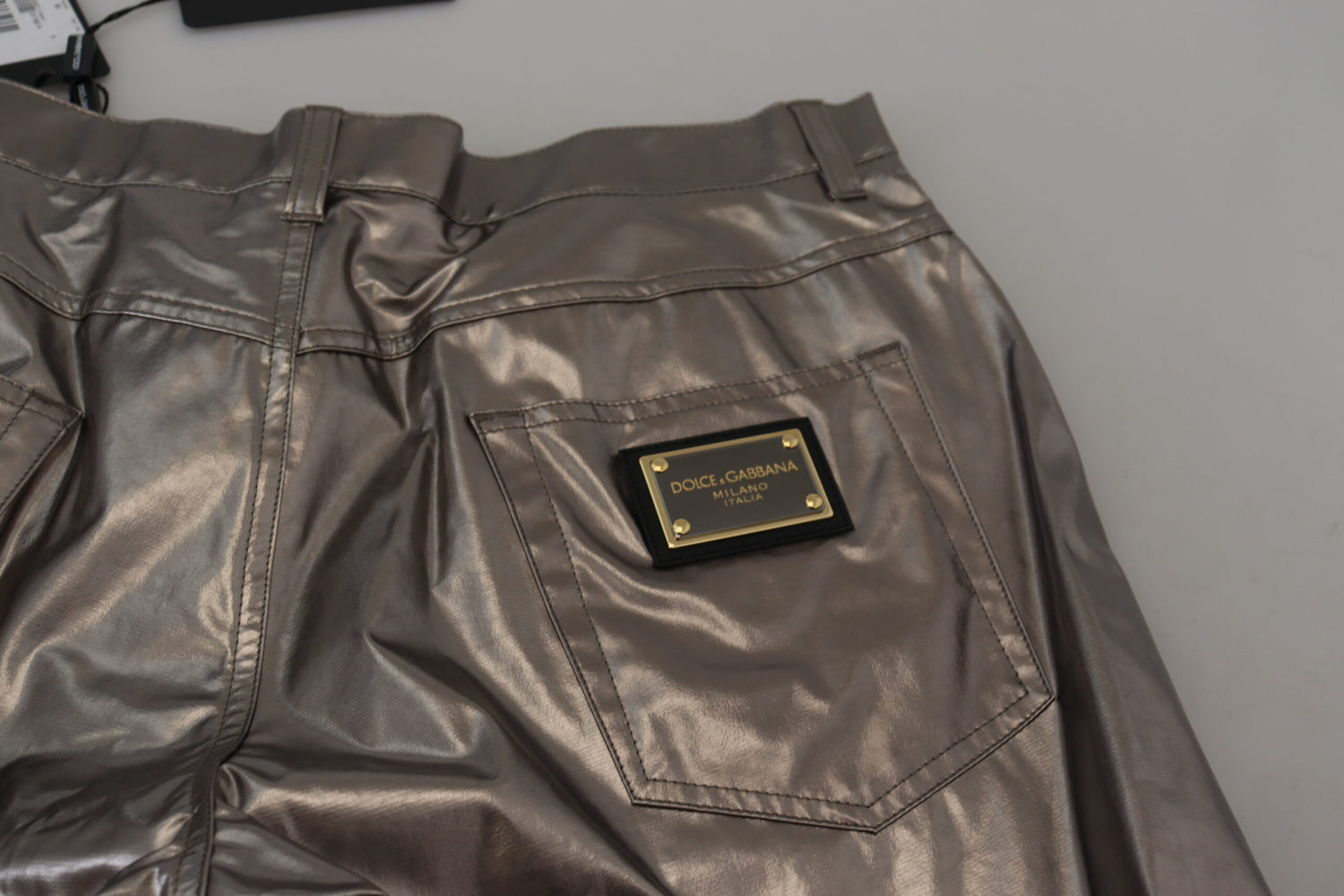 Dolce &amp; Gabbana Silver Metallic Nylon Stretch Pants