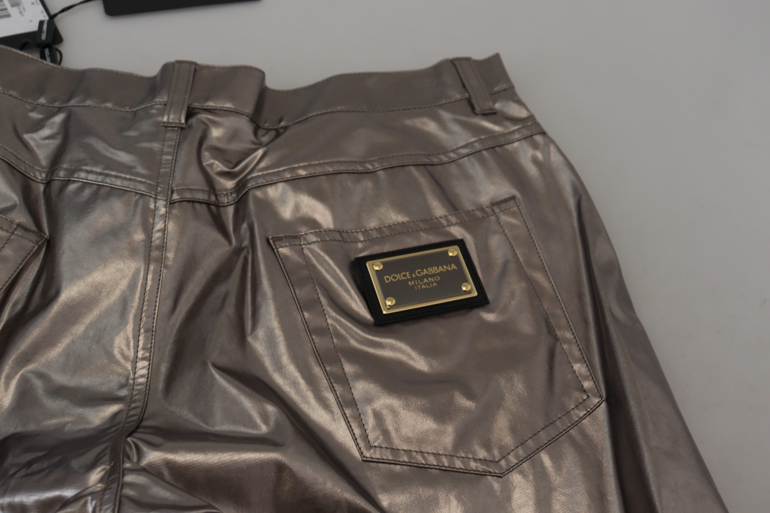 Dolce &amp; Gabbana Silver Metallic Nylon Stretch Pants