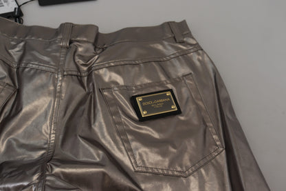 Dolce &amp; Gabbana Silver Metallic Nylon Stretch Pants