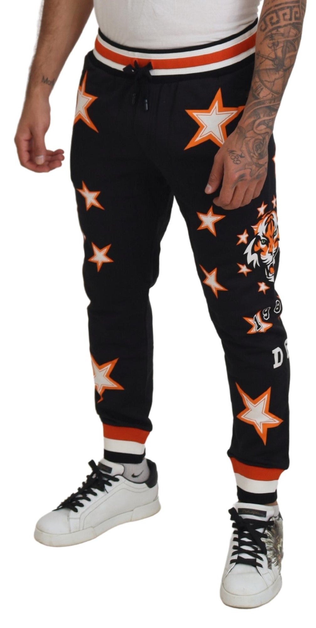 Dolce &amp;amp; Gabbana Svarta Orange Stjärnbyxor Sportbyxor
