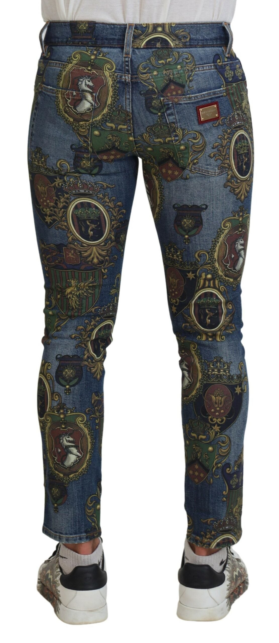 Dolce &amp; Gabbana Blue Medal Print Slim Fit Cotton Jeans