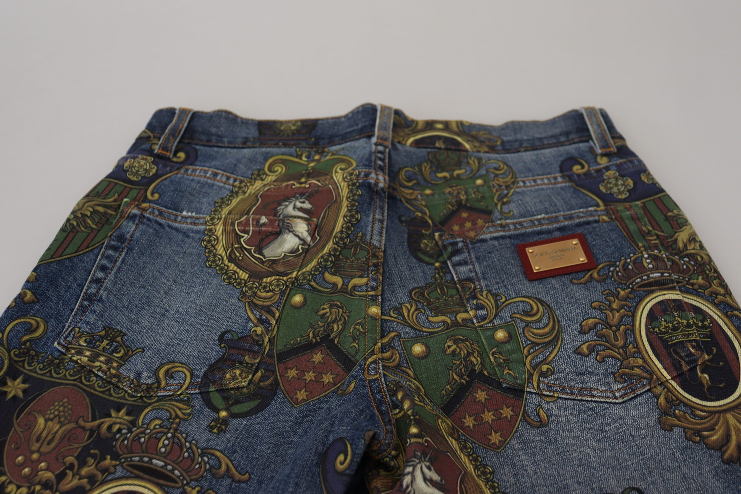 Dolce &amp; Gabbana Blue Medal Print Slim Fit Cotton Jeans