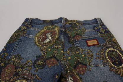 Dolce &amp; Gabbana Blue Medal Print Slim Fit Cotton Jeans