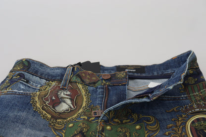 Dolce &amp; Gabbana Blue Medal Print Slim Fit Cotton Jeans