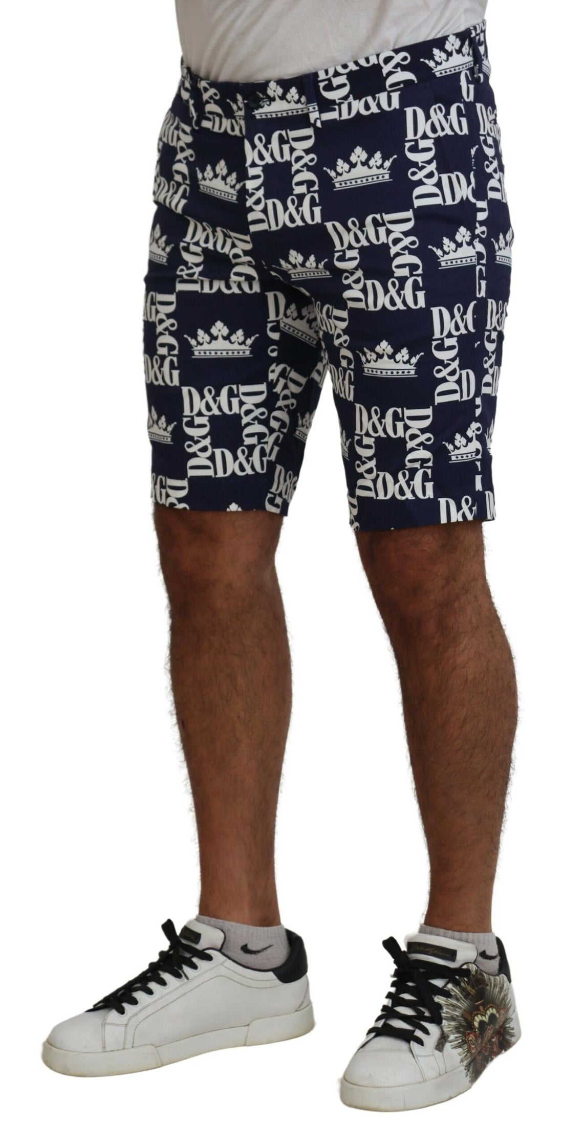 Dolce &amp;amp; Gabbana Blå Logotyptryckta Bomullschinoshorts