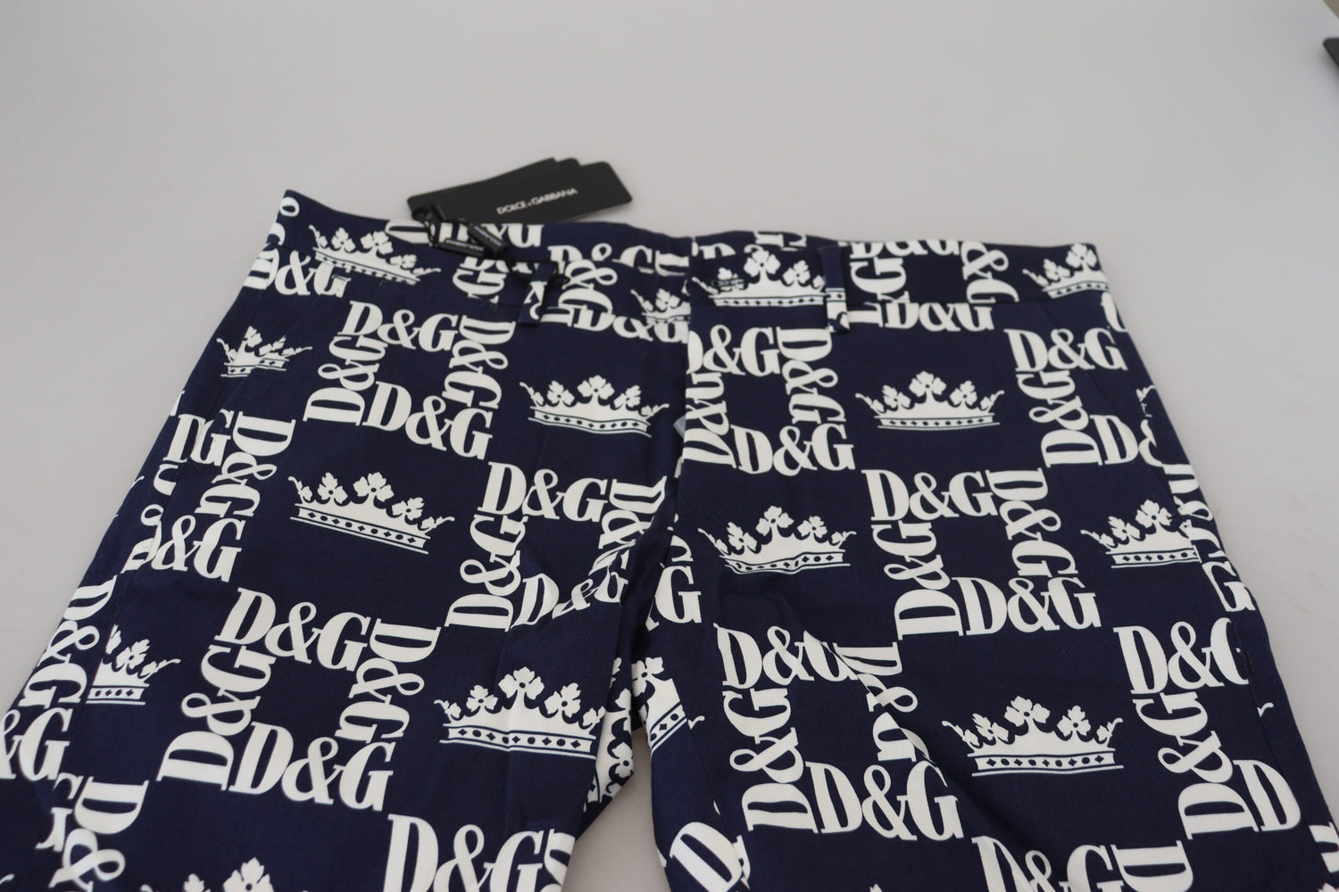 Dolce &amp;amp; Gabbana Blå Logotyptryckta Bomullschinoshorts