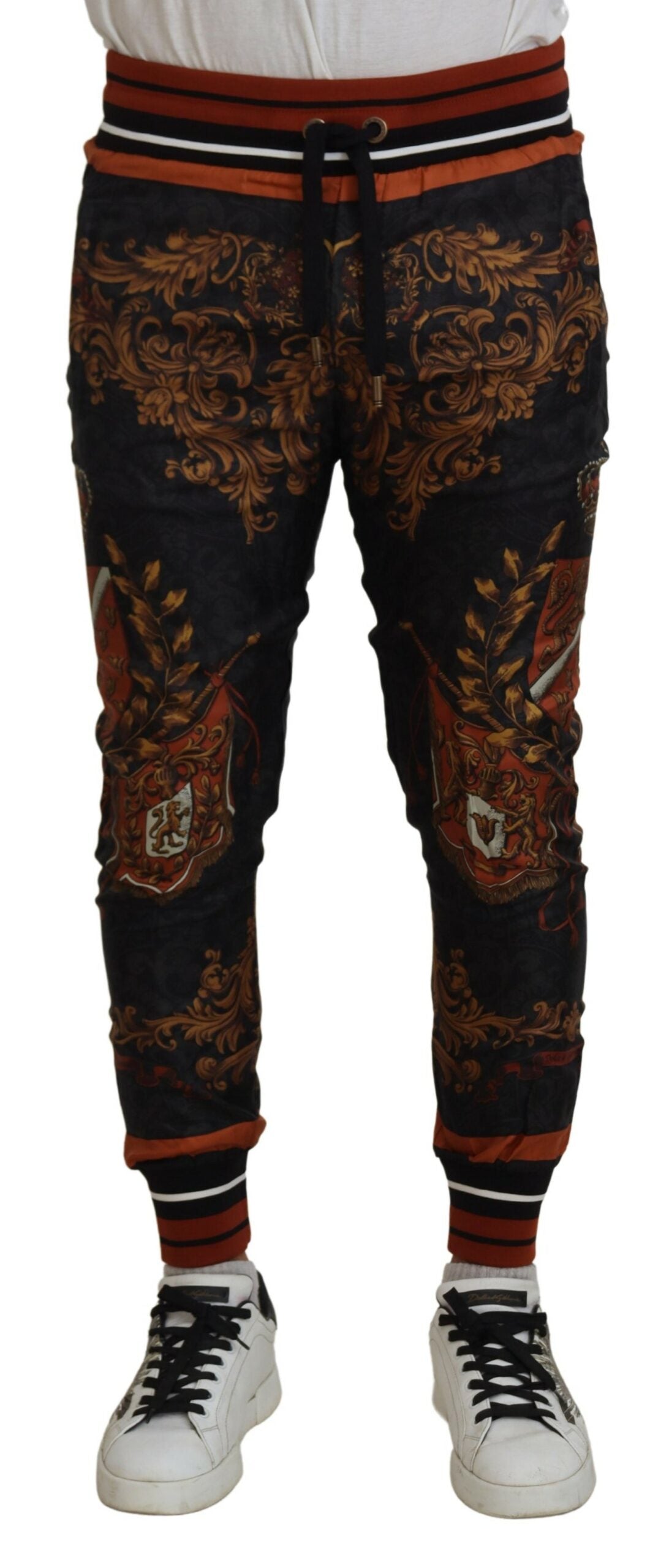 Dolce &amp;amp; Gabbana Grå Siden Barock Kronbyxor Sportbyxor