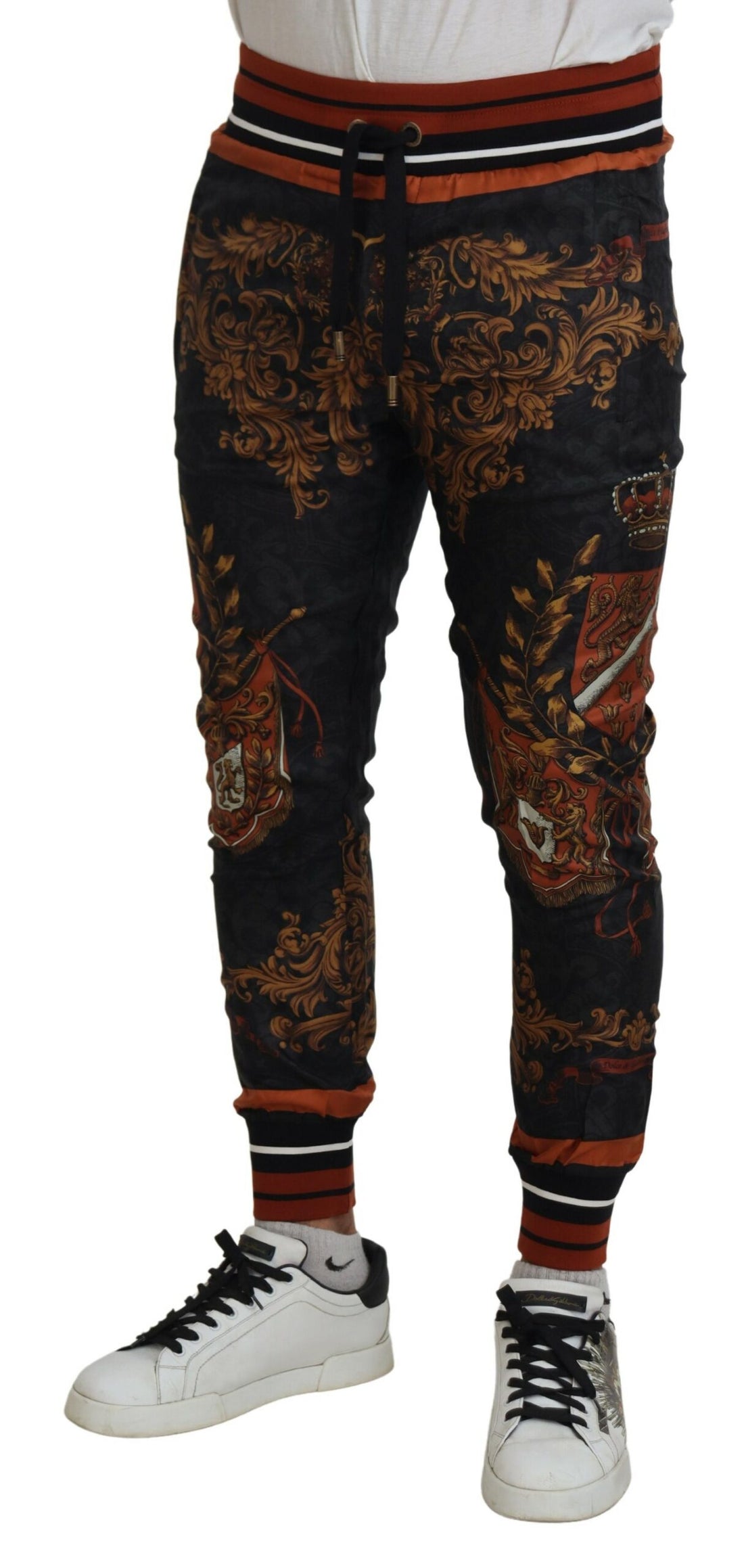 Dolce &amp;amp; Gabbana Grå Siden Barock Kronbyxor Sportbyxor