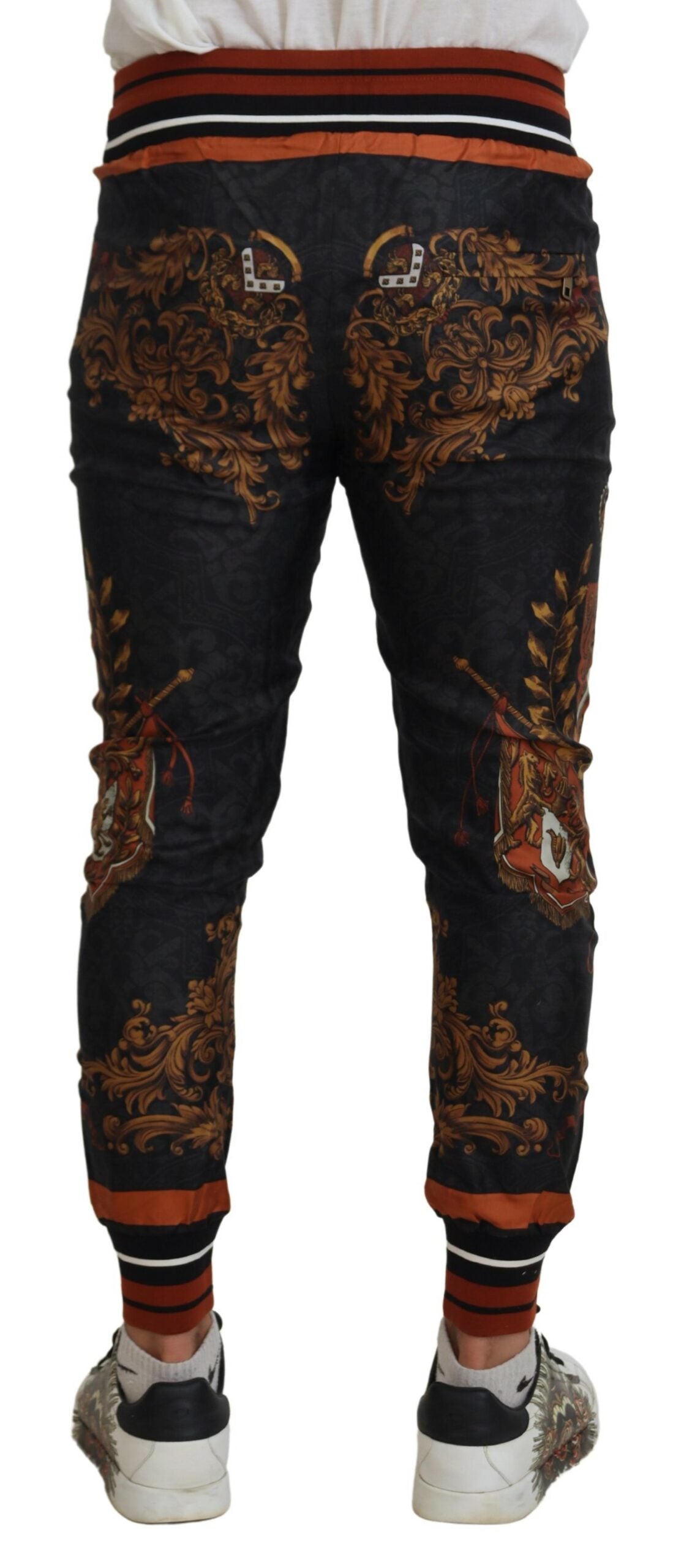 Dolce &amp; Gabbana Gray Silk Baroque Crown Trousers Sport Pants