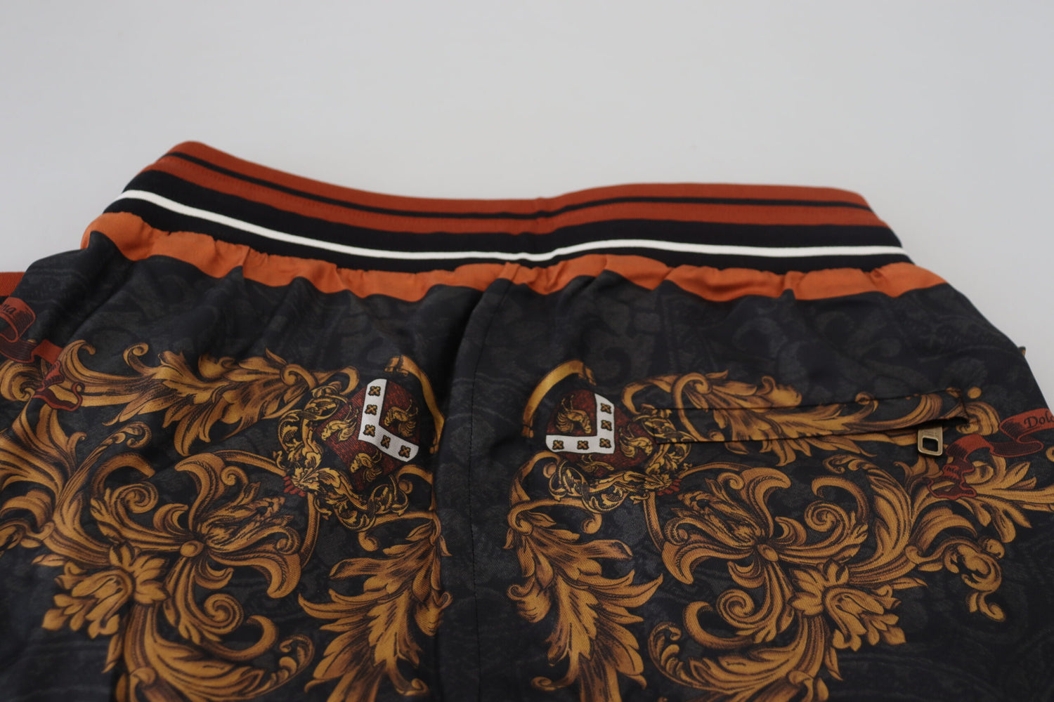 Dolce &amp; Gabbana Gray Silk Baroque Crown Trousers Sport Pants
