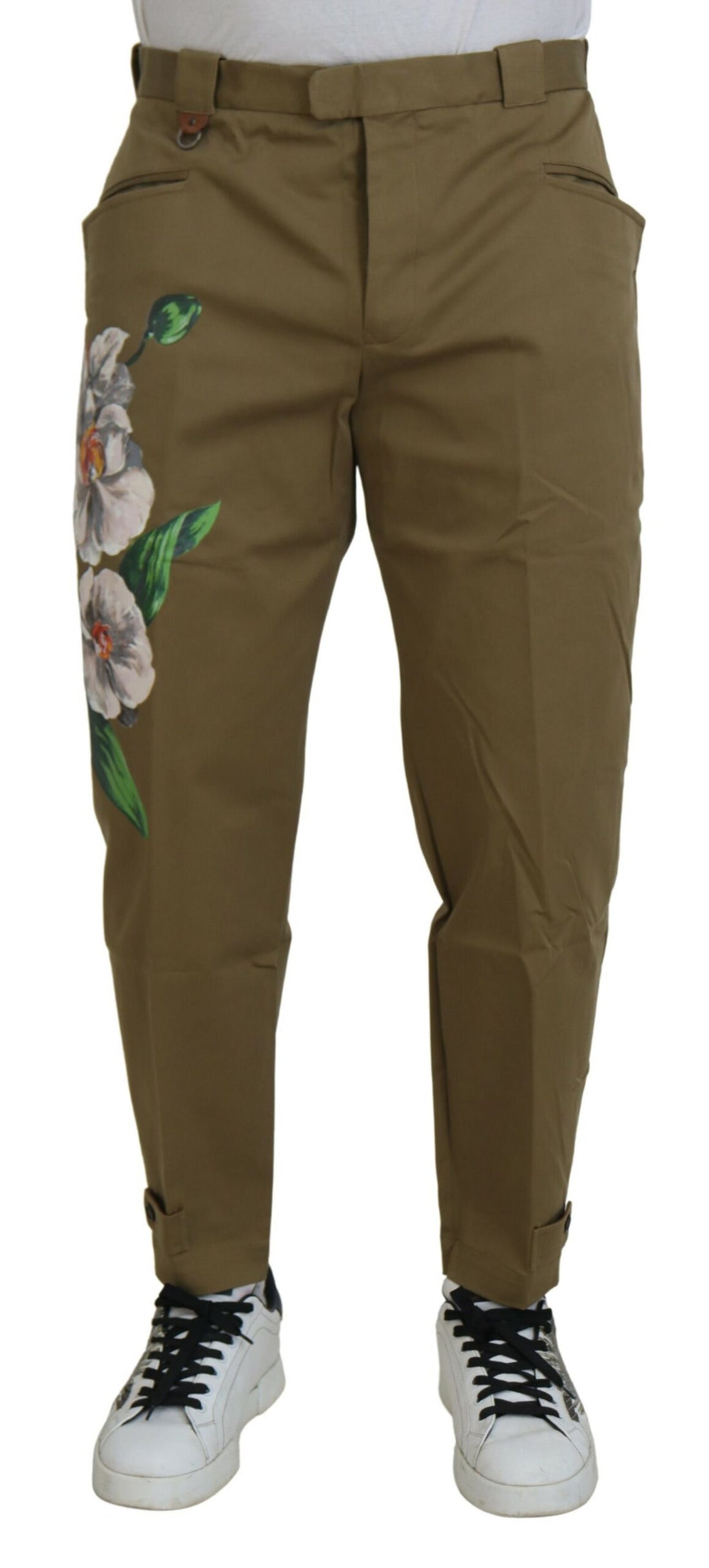 Dolce &amp;amp; Gabbana Beige Bomullsstretchiga Blommiga Chinosbyxor