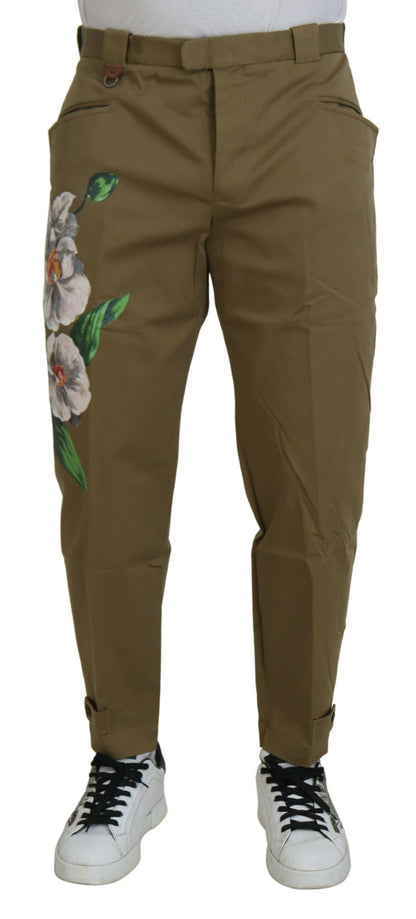 Dolce &amp;amp; Gabbana Beige Bomullsstretchiga Blommiga Chinosbyxor
