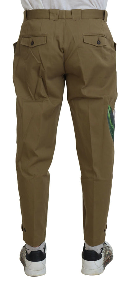 Dolce &amp;amp; Gabbana Beige Bomullsstretchiga Blommiga Chinosbyxor