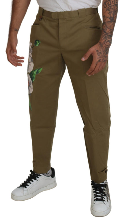 Dolce &amp;amp; Gabbana Beige Bomullsstretchiga Blommiga Chinosbyxor