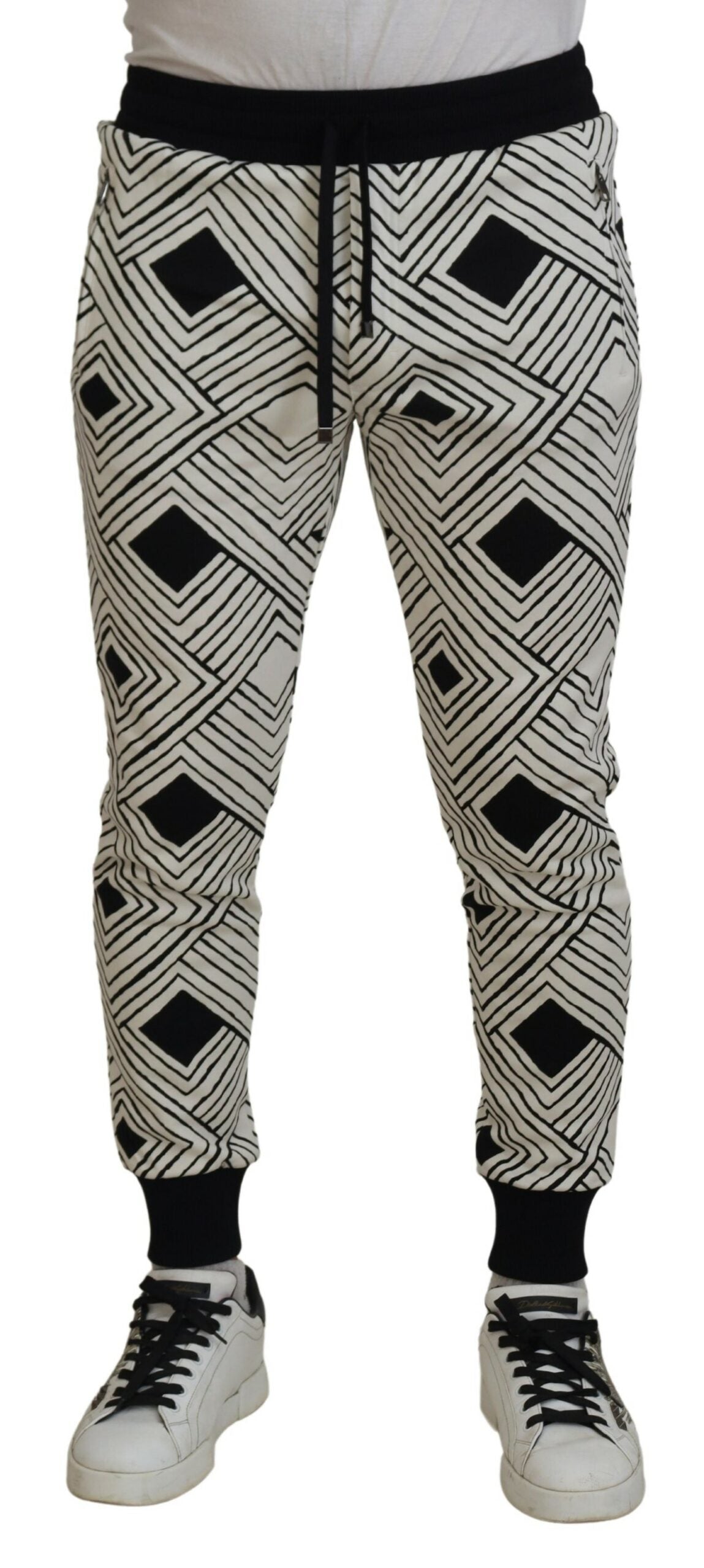Dolce &amp; Gabbana Black White Cotton Trousers Sport Pants