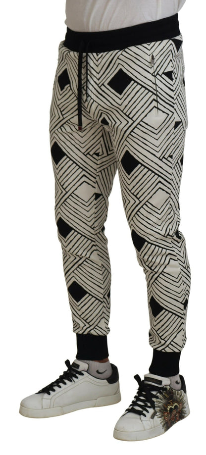 Dolce &amp; Gabbana Black White Cotton Trousers Sport Pants