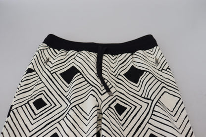 Dolce &amp; Gabbana Black White Cotton Trousers Sport Pants