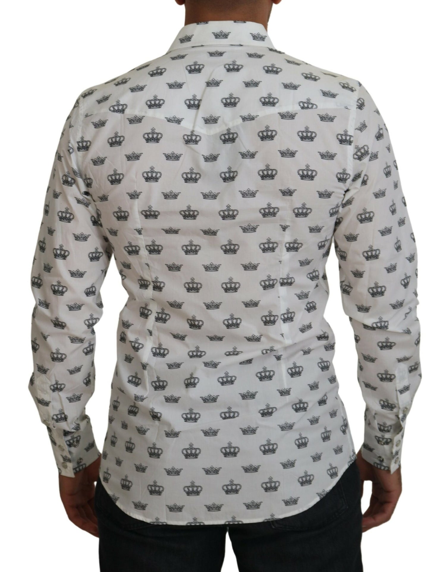 Dolce &amp;amp; Gabbana Vit Kronmönstrad Slim Fit Bomullsskjorta