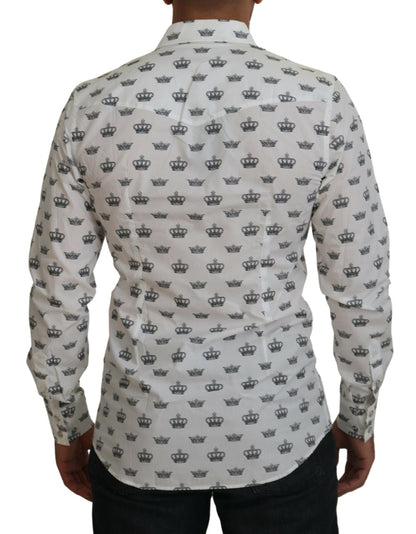 Dolce &amp;amp; Gabbana Vit Kronmönstrad Slim Fit Bomullsskjorta