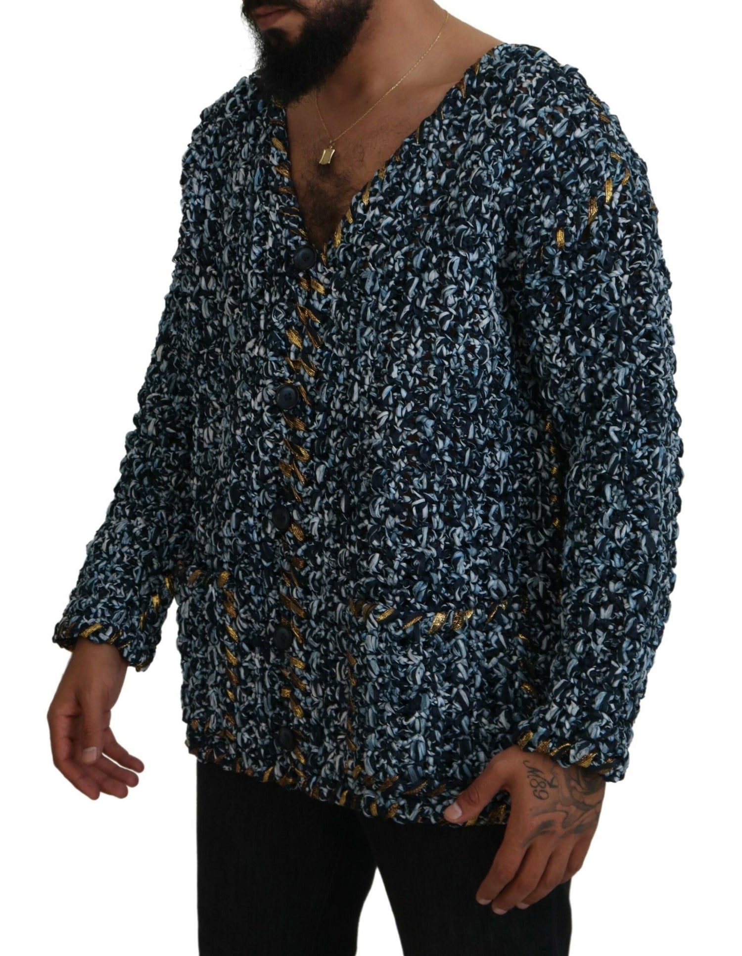 Dolce &amp; Gabbana Blue Button Cardigan Fatto A Mano Sweater