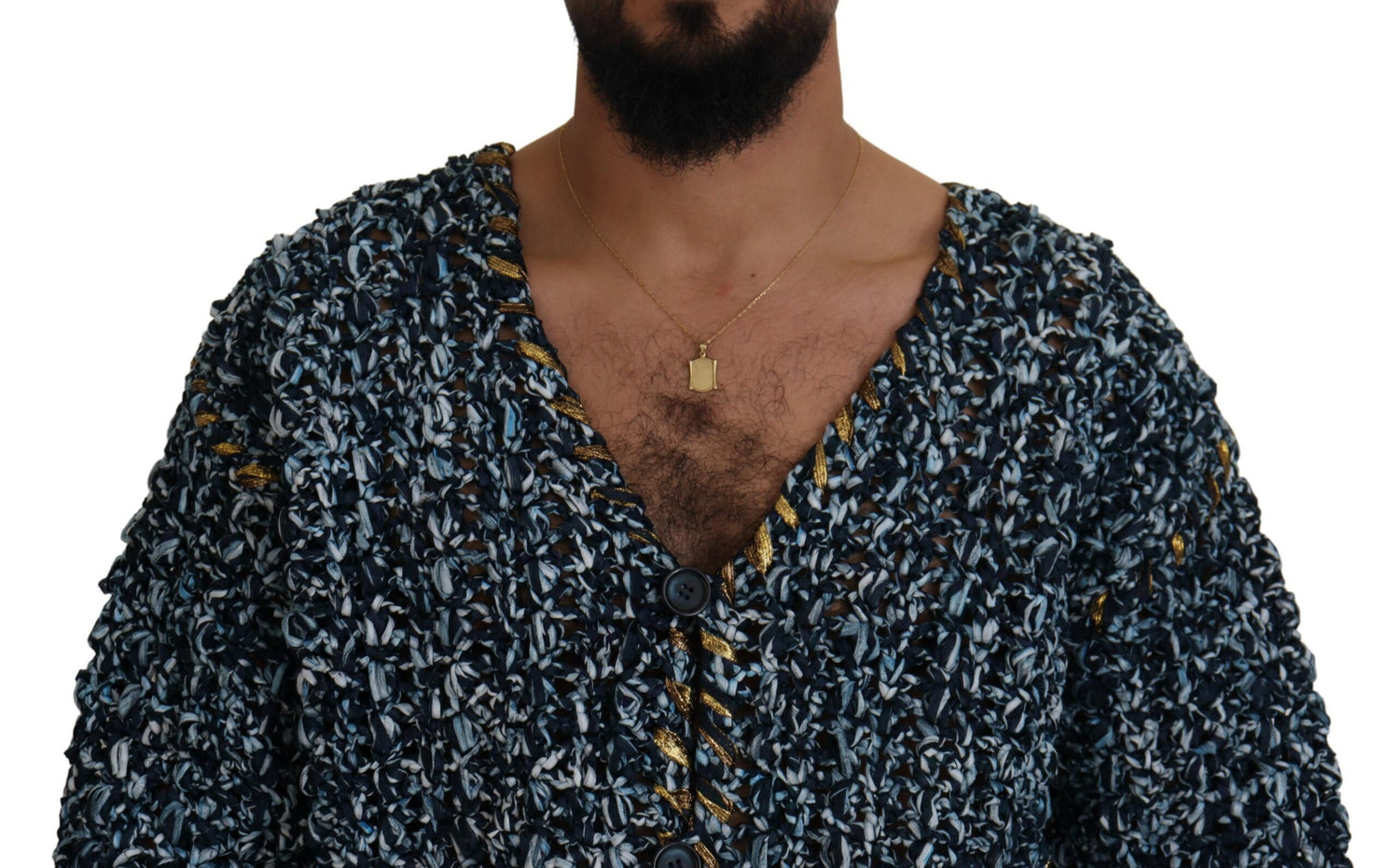 Dolce &amp; Gabbana Blue Button Cardigan Fatto A Mano Sweater