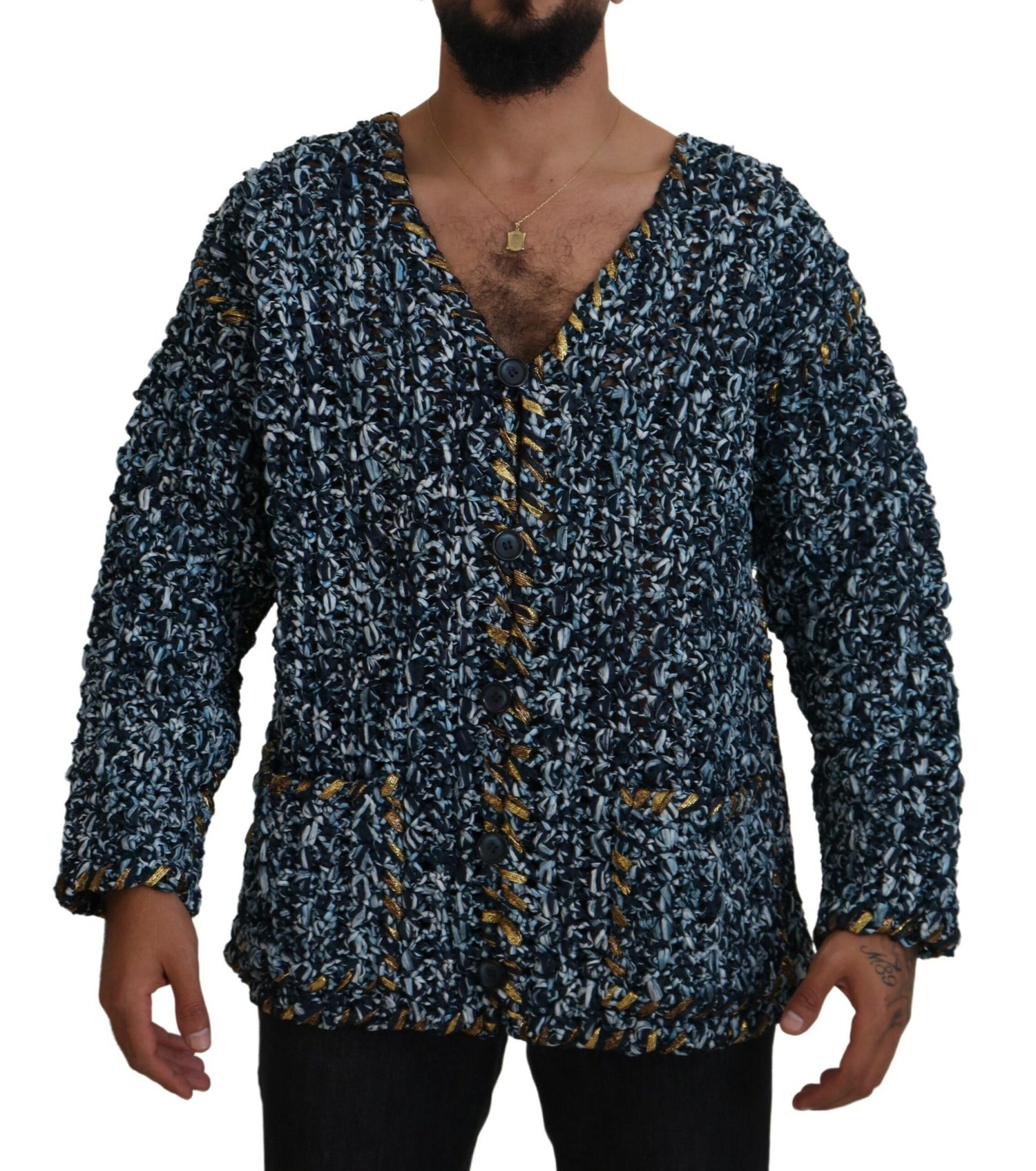 Dolce &amp; Gabbana Blue Button Cardigan Fatto A Mano Sweater