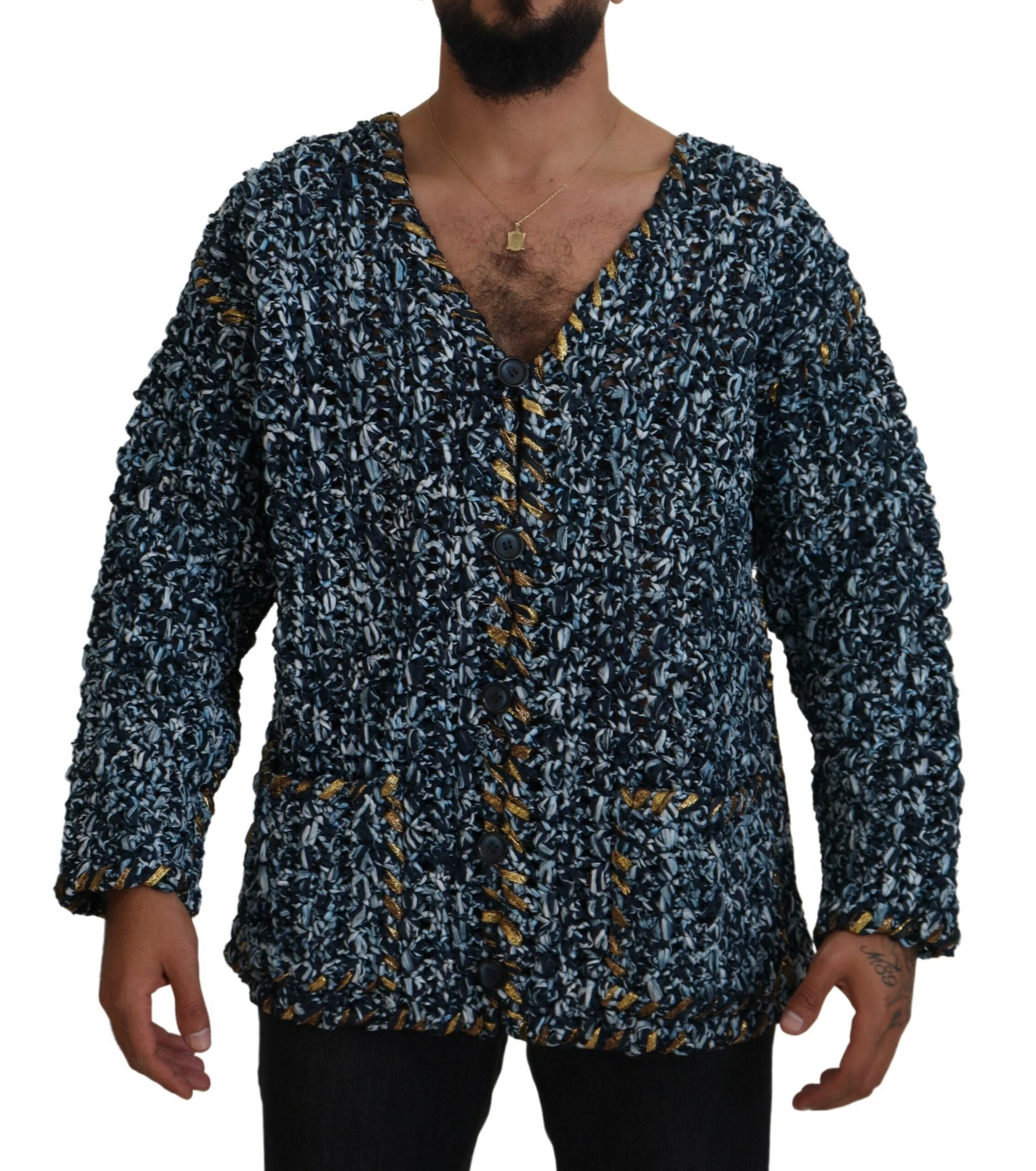 Dolce &amp; Gabbana Blue Button Cardigan Fatto A Mano Sweater