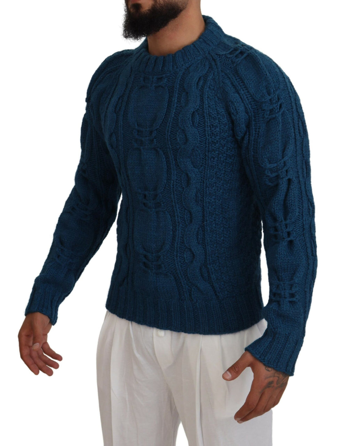 Dolce &amp; Gabbana Blue Knitted Wool Alpaca Pullover Sweater