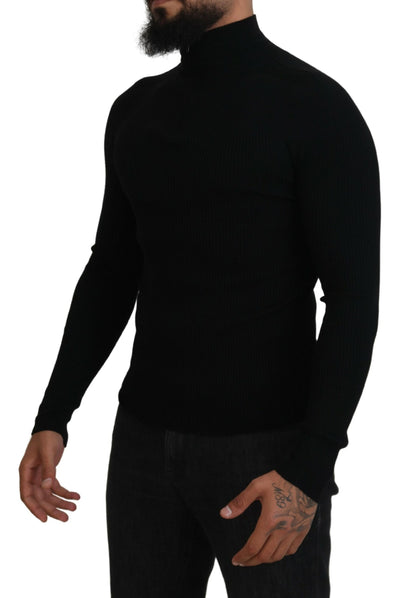 Dolce &amp; Gabbana Black Half Zip Turtleneck Pullover Sweater