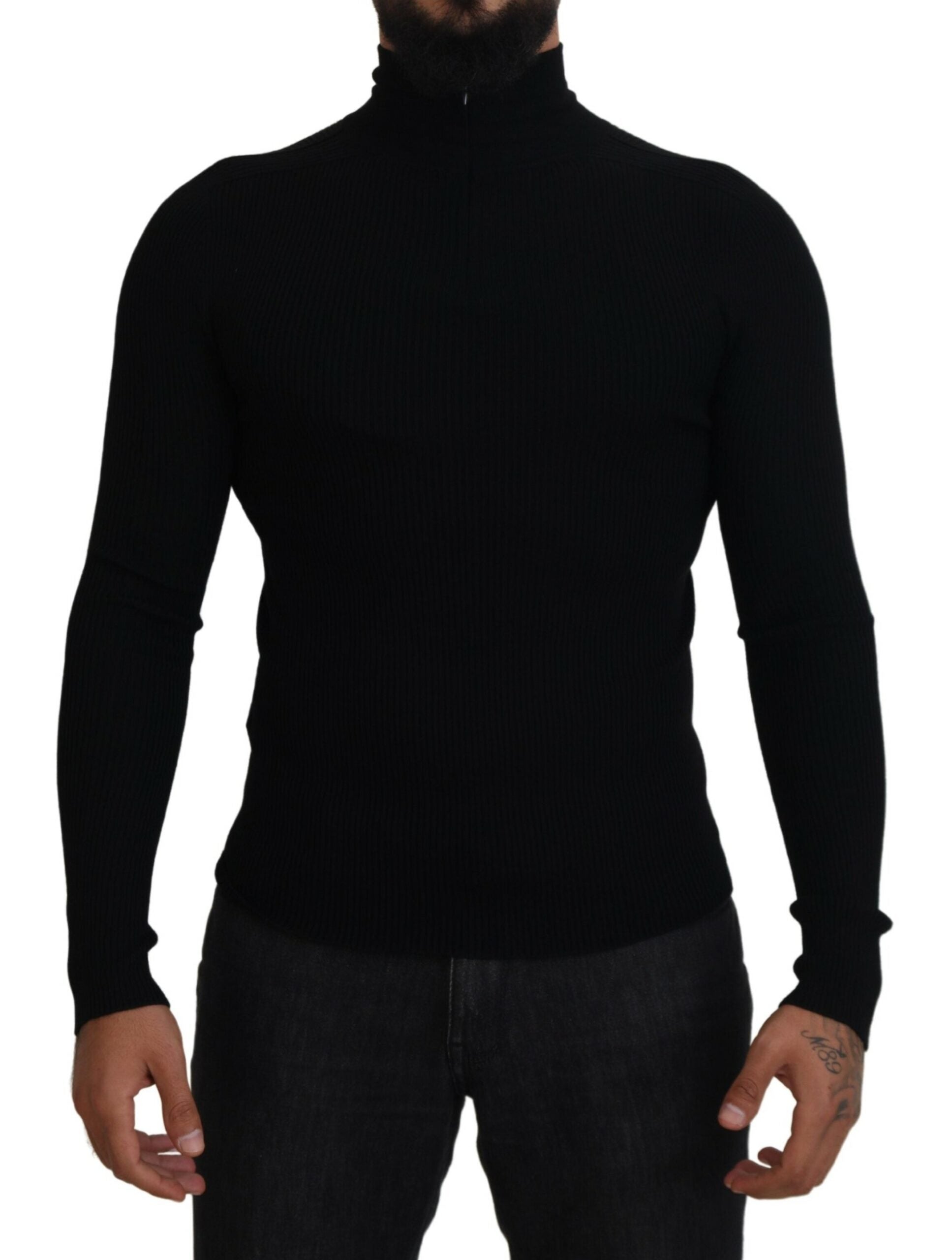 Dolce &amp; Gabbana Black Half Zip Turtleneck Pullover Sweater