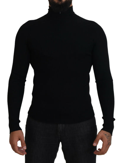 Dolce &amp; Gabbana Black Half Zip Turtleneck Pullover Sweater