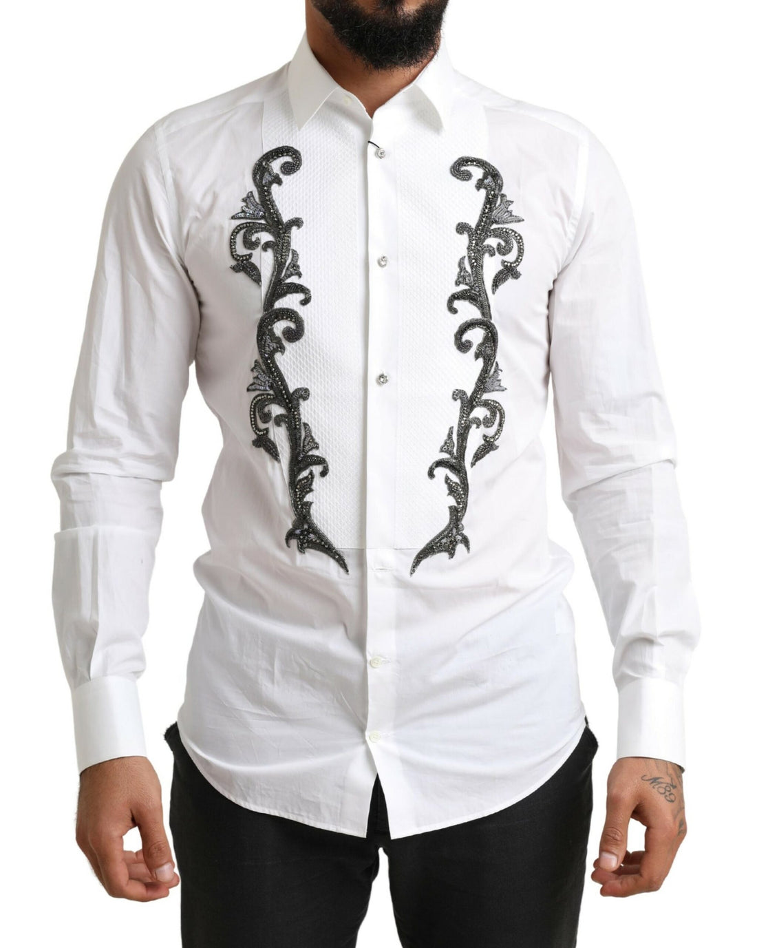 Dolce &amp;amp; Gabbana Vit Smokingskjorta med Slim Fit Barock