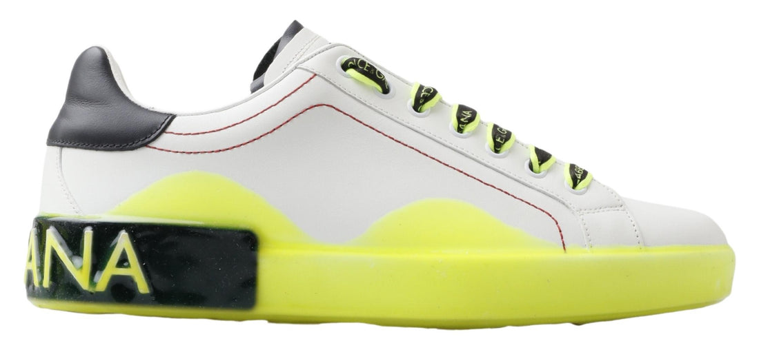 Dolce &amp; Gabbana White Yellow Portofino Leather Sneakers Shoes