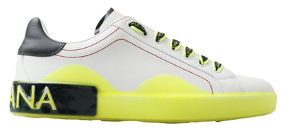 Dolce &amp; Gabbana White Yellow Portofino Leather Sneakers Shoes