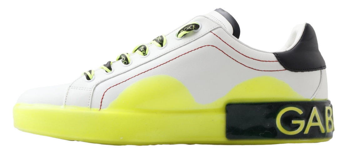 Dolce &amp; Gabbana White Yellow Portofino Leather Sneakers Shoes