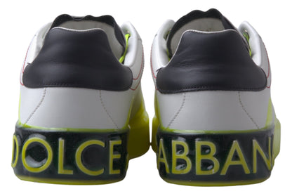 Dolce &amp; Gabbana White Yellow Portofino Leather Sneakers Shoes