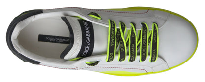 Dolce &amp; Gabbana White Yellow Portofino Leather Sneakers Shoes