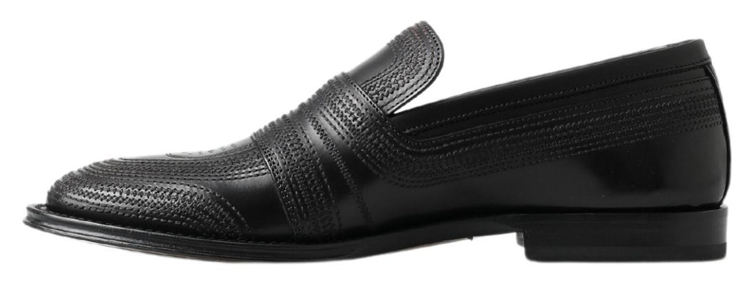 Dolce &amp; Gabbana Black Leather Slipper Loafers Stitched Shoes