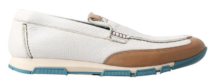 Dolce &amp; Gabbana White Leather Loafers Moccasins Shoes