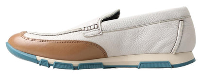 Dolce &amp; Gabbana White Leather Loafers Moccasins Shoes