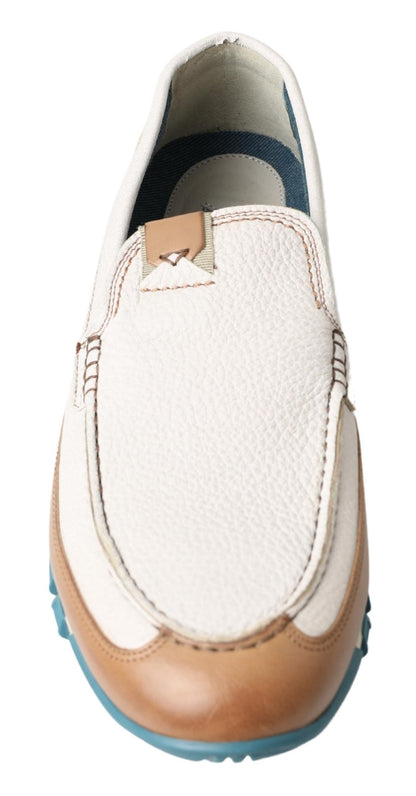 Dolce &amp; Gabbana White Leather Loafers Moccasins Shoes