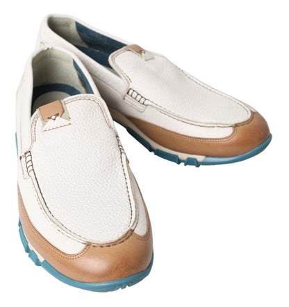 Dolce &amp; Gabbana White Leather Loafers Moccasins Shoes