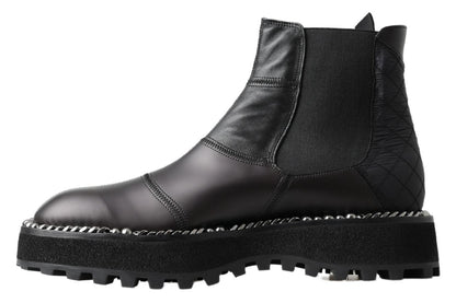 Dolce &amp; Gabbana Black Leather Slip on Stretch Boots