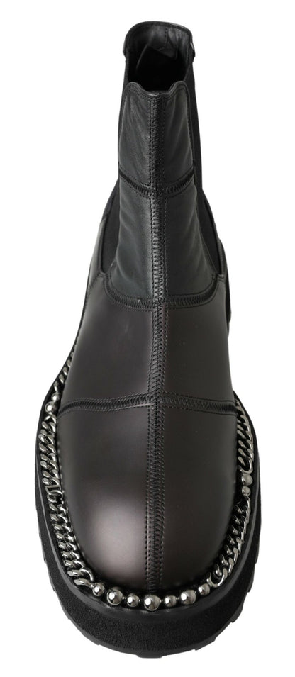 Dolce &amp; Gabbana Black Leather Slip on Stretch Boots